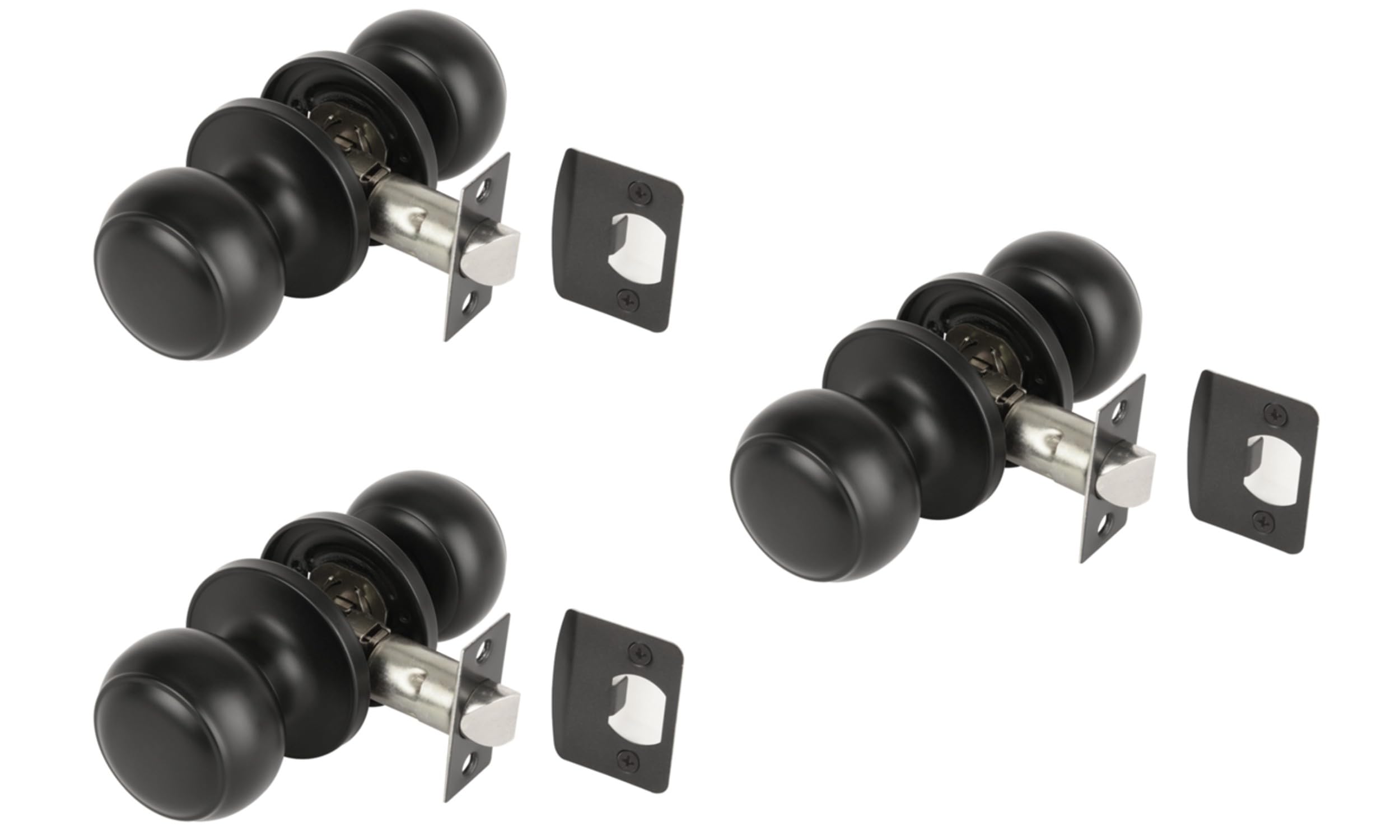Hunta Black Matt Handlezone® 3 Sets Riva Passage Knobset, Non-Locking Interior Door Knobset, Adjustable 60-70Mm Latch –