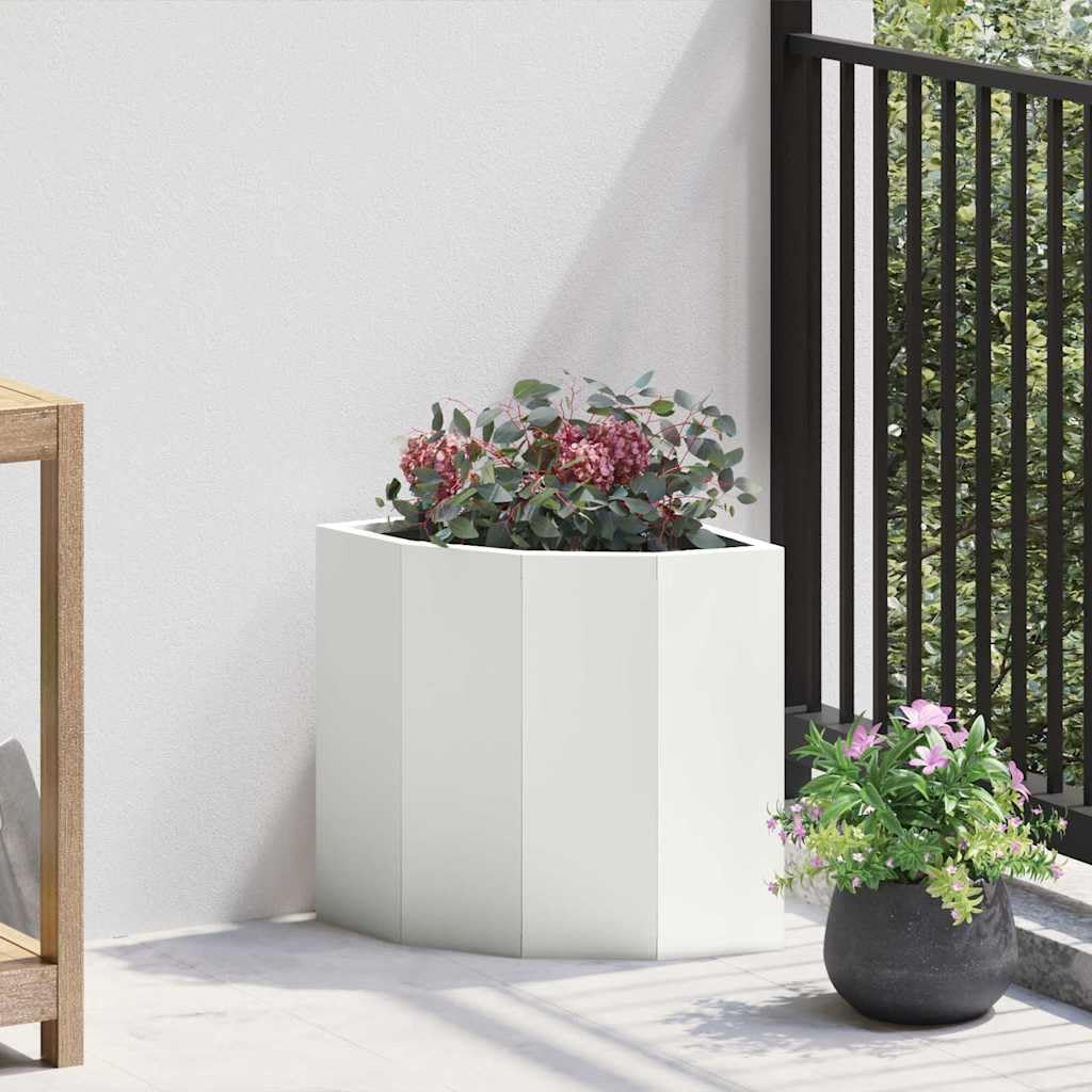 Eckpflanzer Weiß 30 x 30 x 35 cm Stahl für Garten Balkon Terrasse mit robustem Stahl, Eckgarten Pflanzer, Pflanzbehälter, Blumentopf, Outdoor Pflanzkübel, ideal für Pflanzenliebhaber