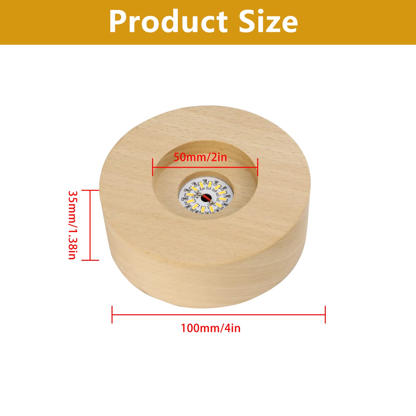 CDIYTOOL 2 Pezzi Base Luminosa LED In Legno Per Esposizione - Rotonda 10 Cm, Luce Calda, USB, Altezza 3,5 Cm
