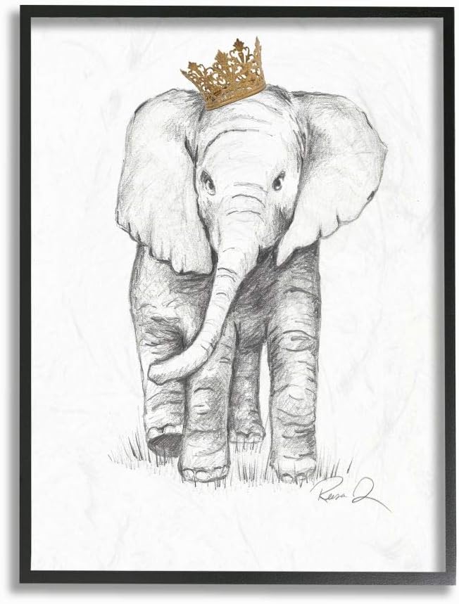 The Stupell Home Decor Collection Elephant Royalty Graphite Drawing Stretched Canvas Wall Art, 24 x 30, Multicolor