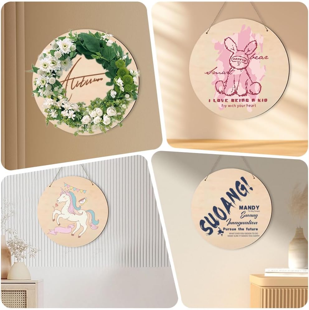 42 Pcs 12 Inch Unfinished Wood Circles for Crafts, Blank Unfinished Wood Rounds Plaques for Cricut Crafts, DIY Painting Round Disc Cutouts with Twine, Door Hanger Circle Signs Home Decor