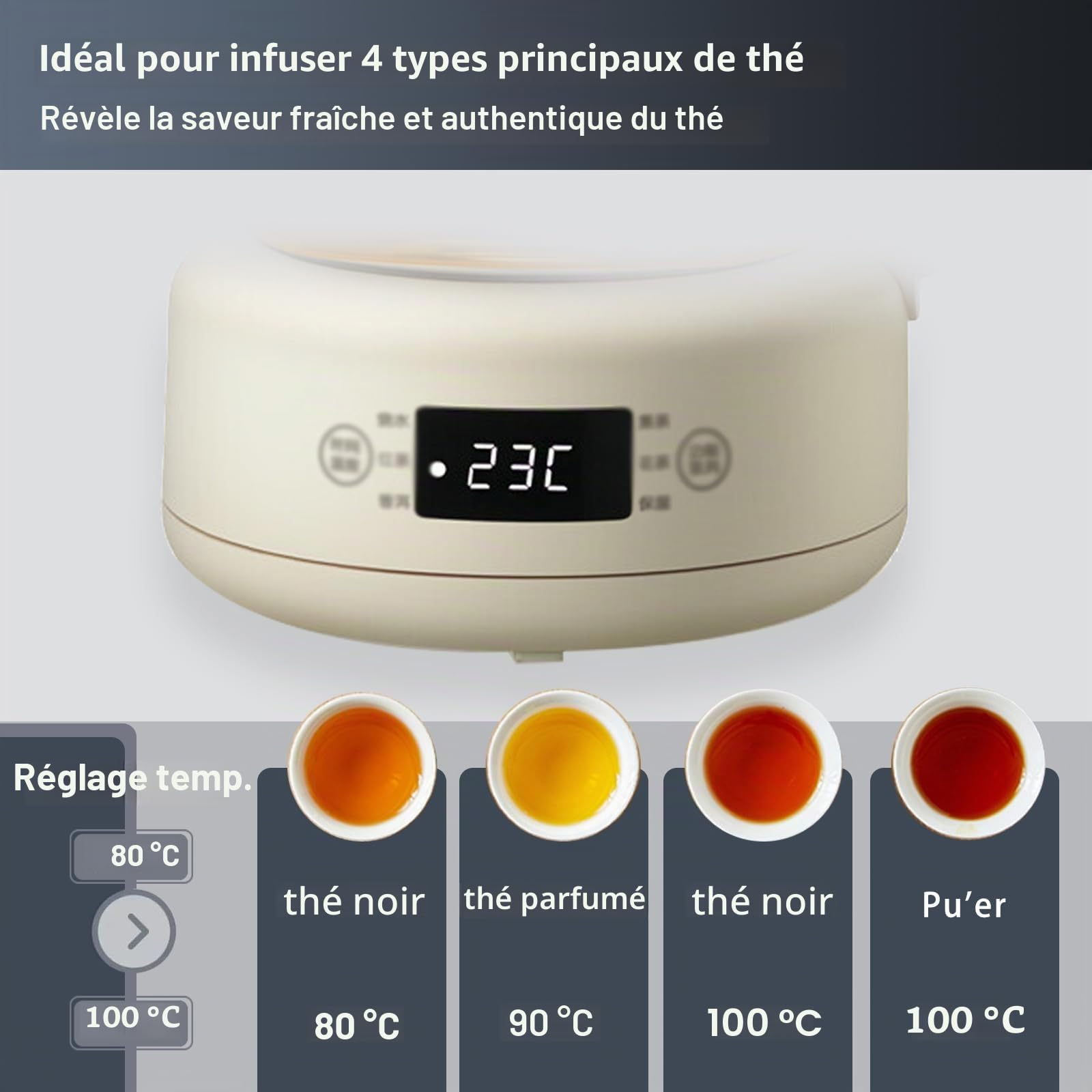 Machines À Thé Chaud, Machine À Thé 600 W, Panneau De Micro-Ordinateur, Corps en Verre Borosilicaté, 11 Niveaux D'isolation Thermique Réglable, 1 L, avec Maintien Au Chaud Pendant 8 Heures