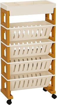 Mobile Bookshelf Rolling cart 5-Tier Plastic Mobile Bookshelf with Wheels Utility Storage cart for Office, Dorm, Classroom,Library, Living Room,Yellow,4 Tier