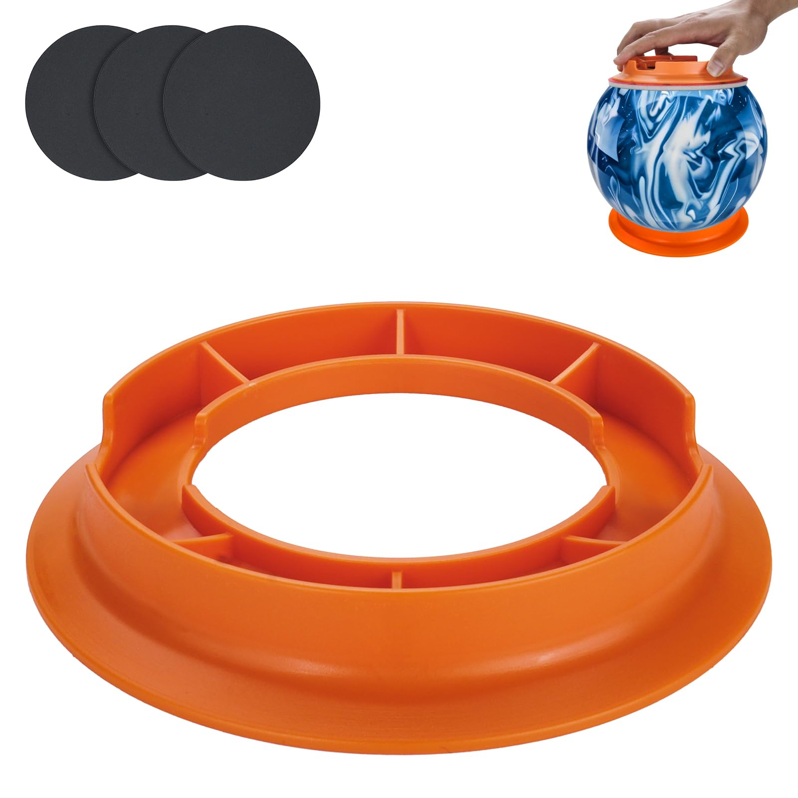 Base universal para bola de bolos con 3 almohadillas de lija granos 1000 a 3000 para mantenimiento 8