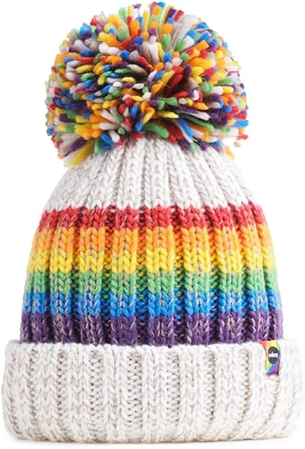 Gay Pride Rainbow Luxury Super Sherpa Fleece Lined Reflective Bobble Hat - White