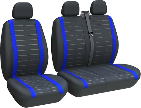 TOYOUN Van Seat Covers 3D Stripe Print Universal Fit for Most Vans Trucks Lorry Single & Double Car Seat Covers for Single Driver and Double Passenger,BLUE