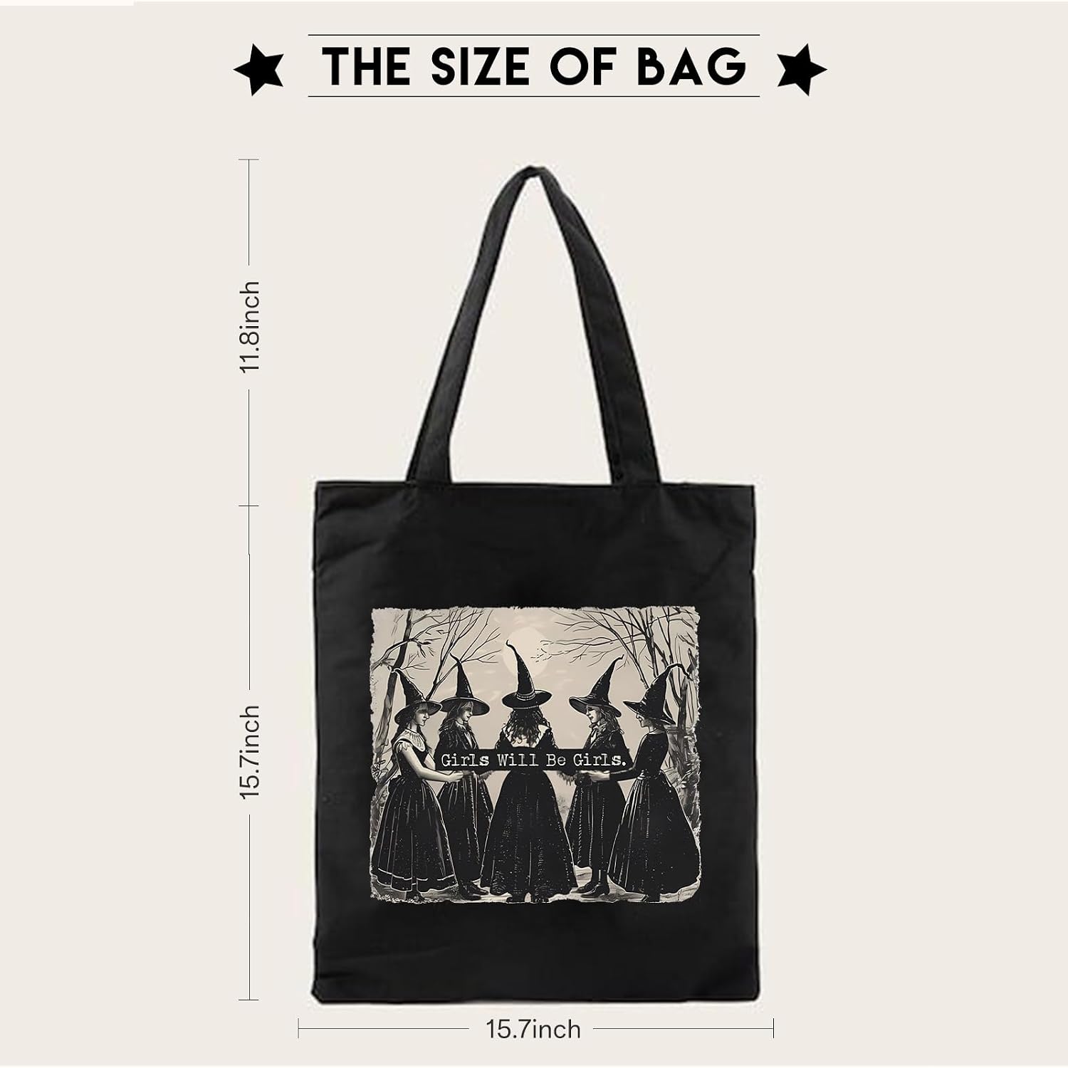 Kimoli Aesthetic Witchy Canvas Tote Bag for Women Funny Witchy Gifts for Women Cute Girls Will Be Girls Canvas Bag Spooky Reusable Beach Shoulder Grocery Casual Bag for Work Travel, Black