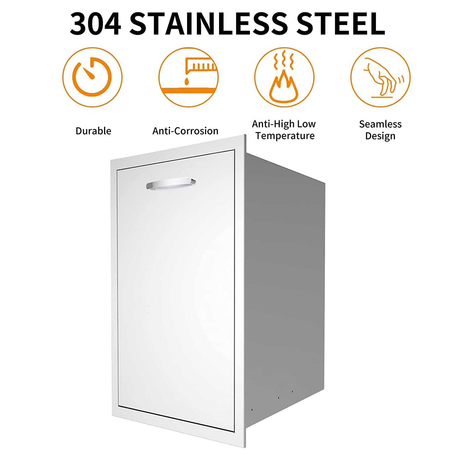 Pull Out Trash Drawer, 14''W x 27''H x 20''D Stainless Steel Built-in Single Trash Drawer Outdoor Kitchen Cabinets Trash Bin for BBQ Island Grill Station