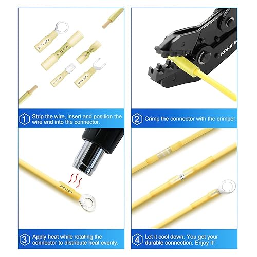 Miniatura 4 de 620 conectores de alambre termorretráctiles  Kit de terminales eléctricos aislados  Surtido de conectores de crimpado automotriz marino impermeable