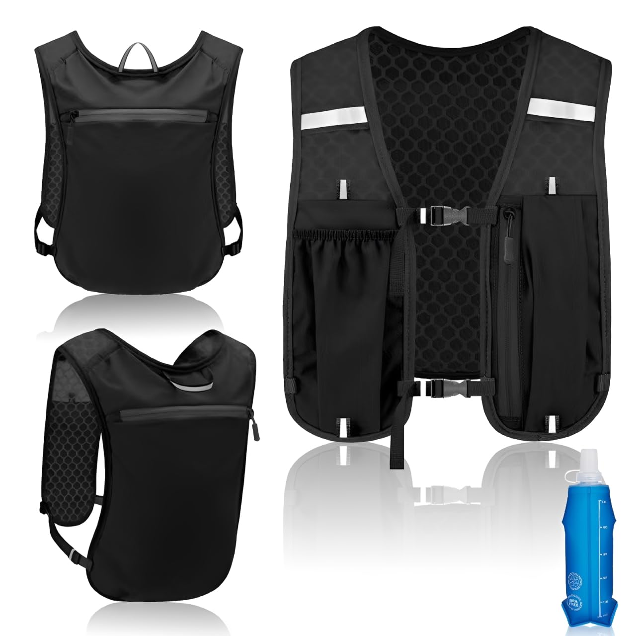 Running Vest for Women Men with 500ml Water Bladder, Breathable Running Hydration Backpacks, Adjustable Reflective Lightweight Vest, Suitable for Off-Road Cycling, Marathon Running, Hiking, Sports