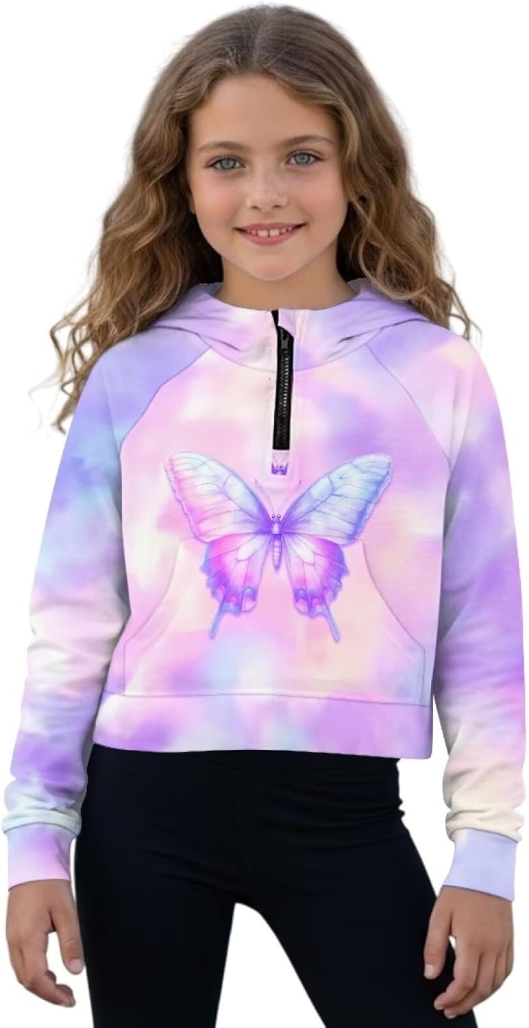 Girls Half Zip Sweatshirt Hooded Pullover for Teen Kids Long Sleeve Tops Fall Winter Casual Wear 5-14 Year