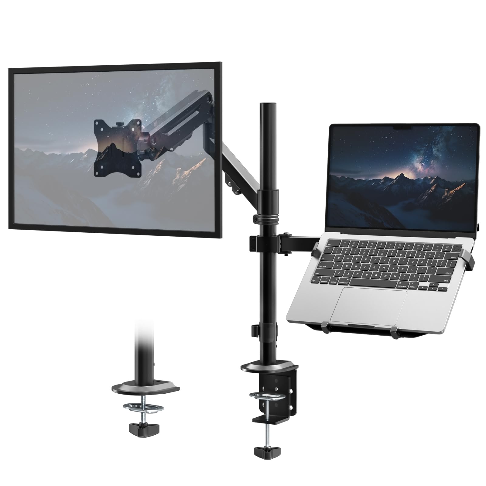 Soporte Monitor con Brazo de Gas para Pantallas 35" - Plataforma Integrada para Portátil 17" - Carga Máx 12KG Monitor/5KG Plataforma - VESA 75x100