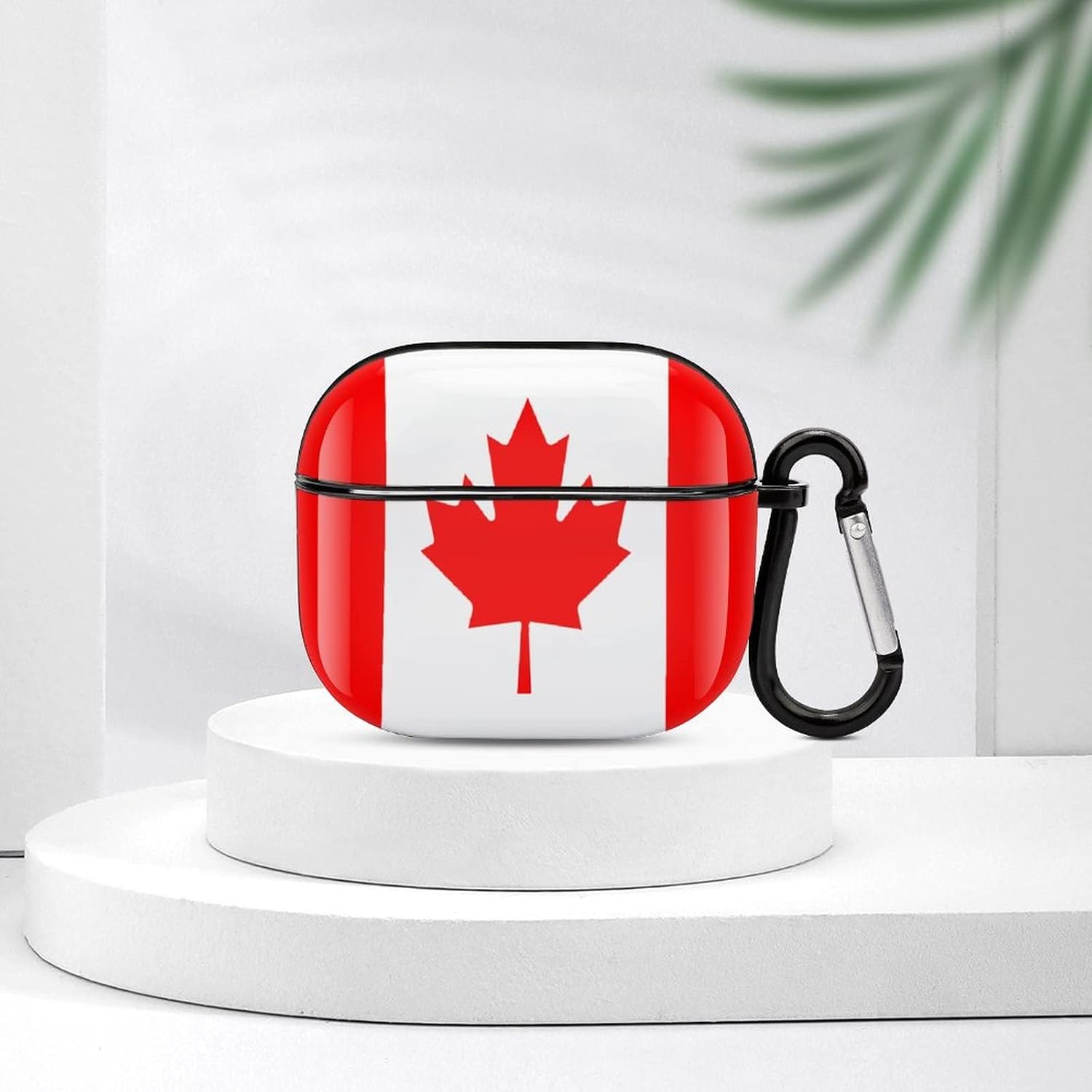 Canadian Flag Fashion Full-Body Protective Bluetooth Earbuds Case Cover for AirPods 3，Full Printed Earphone Case Cover with Keychain