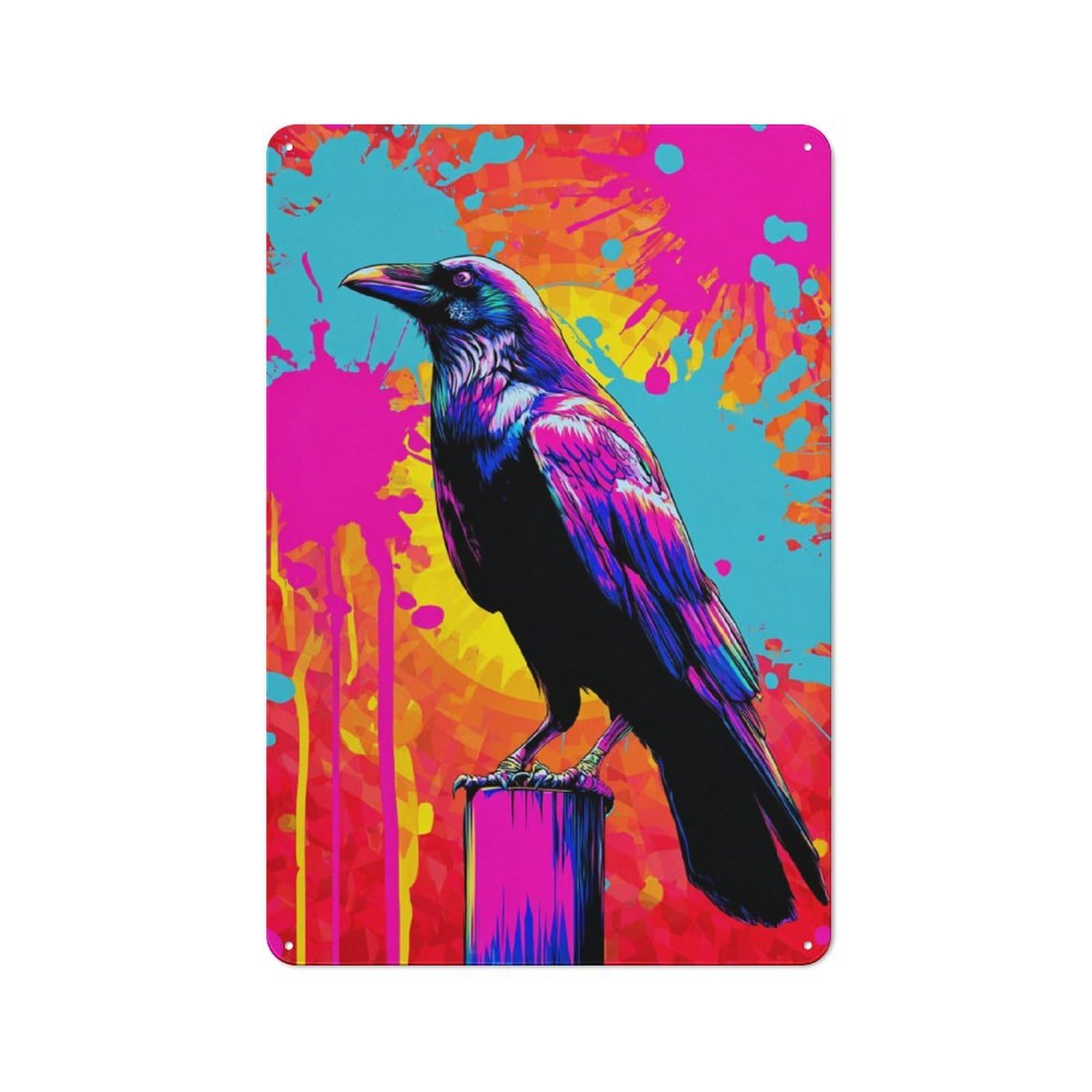 Junmoney Vivid Crow Artwork Modern Vintage Metal Desk Wall Sign 30X20cm, Office Wall Decor For Office, Study, Studio Or Hallway