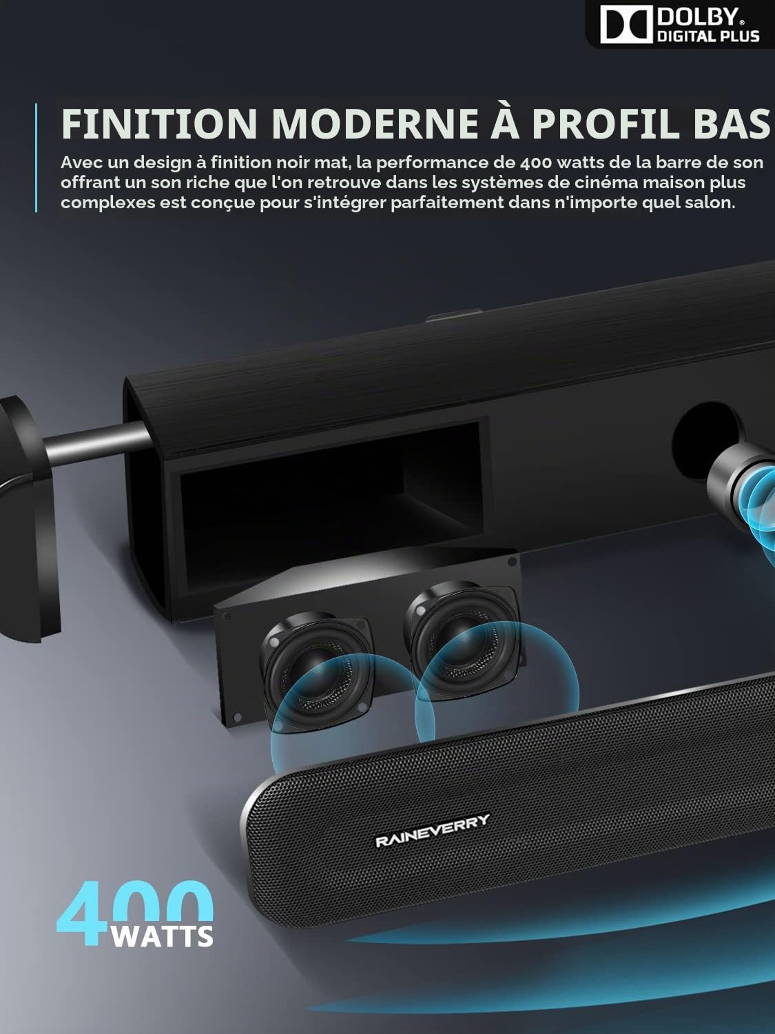 RAINEVERRY Système de Barre de Son Surround 5.1 CH avec Dolby Audio, Barres de Son, Caisson de Basses sans Fil et Haut-Parleur arrière, Dolby Digital Plus, Bluetooth 5.0 pour Home cinéma, téléviseurs