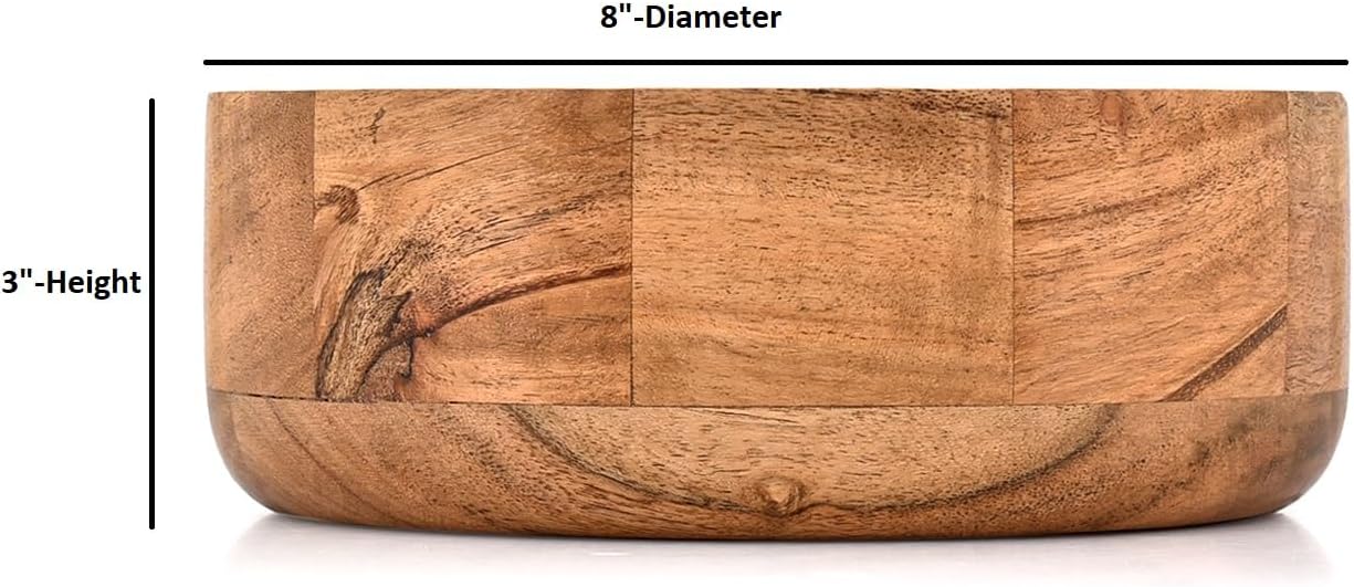 Kaizen Casa Premium Acacia Wood Round Salad Bowl – Durable, Stylish Wooden Bowl for Mixing, Serving, Entertaining & Home Décor (8" X 8" X 3")
