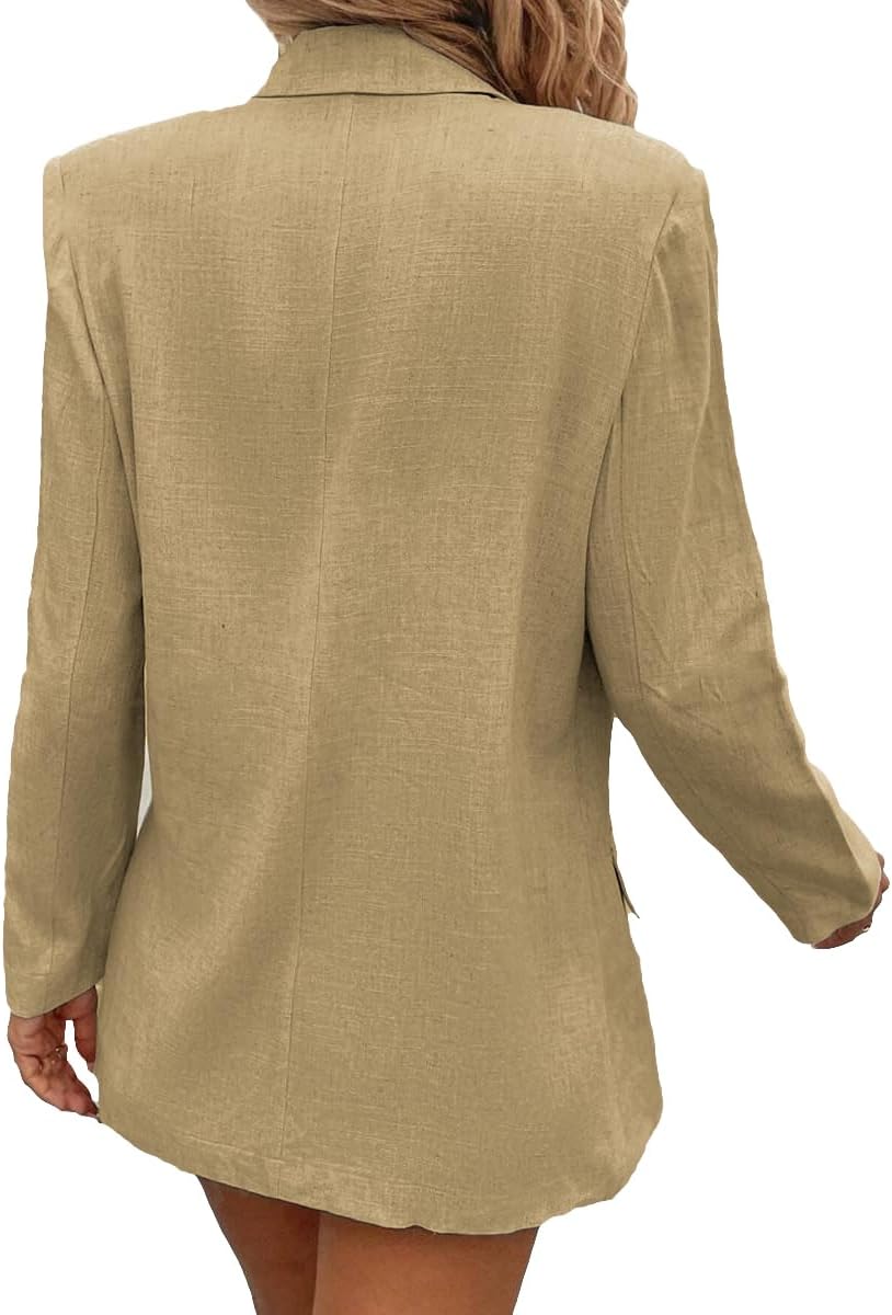 Mina Self Summer Womens Linen Blazers Jackets Lightweight 2024 Spring Long Sleeves Business Casual Dressy Office Light Clothes Blazers Suit Jacket for Women, Daily/Work, Khaki Large Size - Image 2