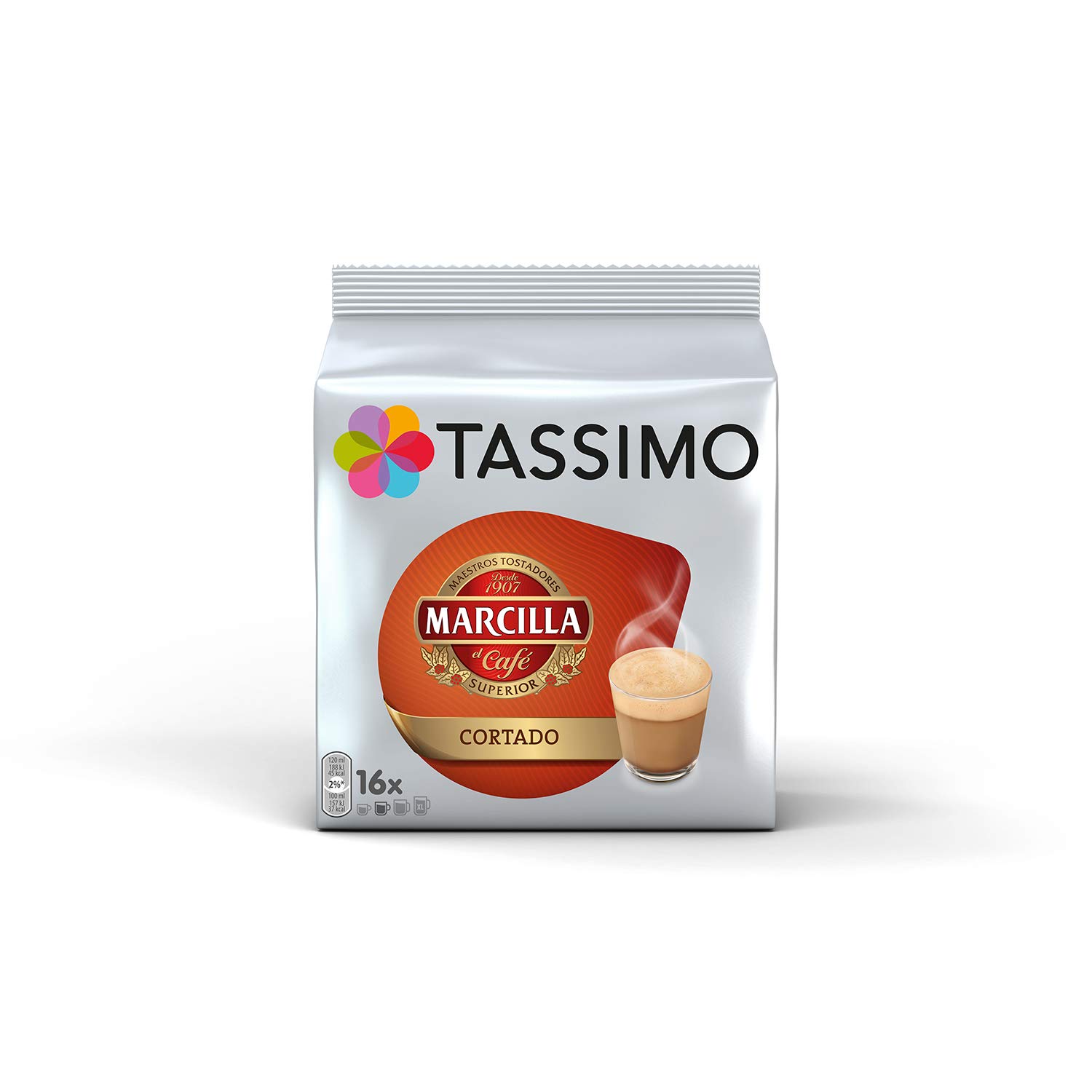 Tassimo Caffè Selezione Marcilla Coffee - Marcilla Café con Leche/Cortado/Espresso/Café Largo/Espresso Descafeinado Coffee Pods - Capsule di Caffè - 5 Confezioni (80 Porzioni)