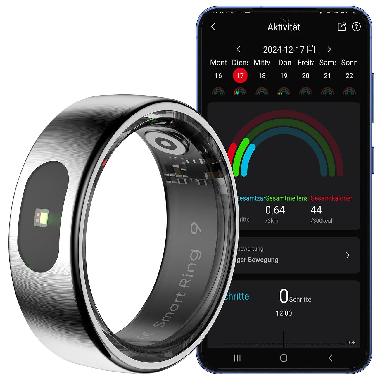 Newgen Medicals Fitness-Ring für Herren: Fitnesstracker-Ring, Touch-Bedienung, Herzfrequenz, SpO2, 5 ATM, Gr.68 (Fitness-Gesundheits-Smart, Activity-Tracker, Akkus)