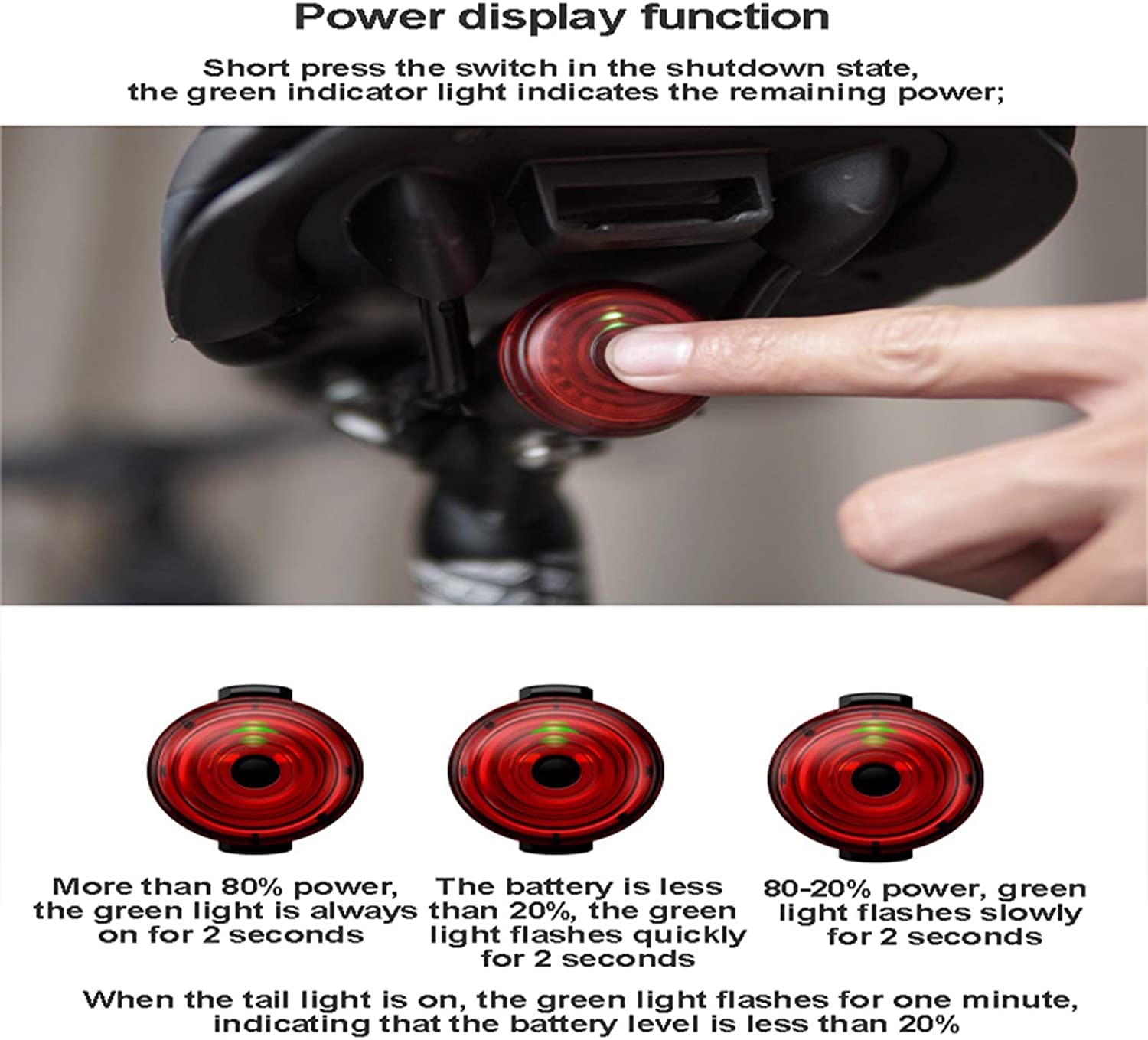 Luce posteriore for bici intelligente, luci posteriori con rilevamento del freno Luce for bici Ricaricabile Accensione/spegnimento automatico Luci for bicicletta a LED impermeabili 6 modalità d