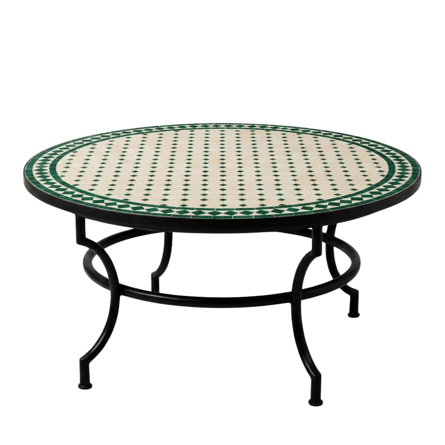 Tavolo a mosaico marocchino Marrakech, in ceramica, 120 cm, colore: beige/verde