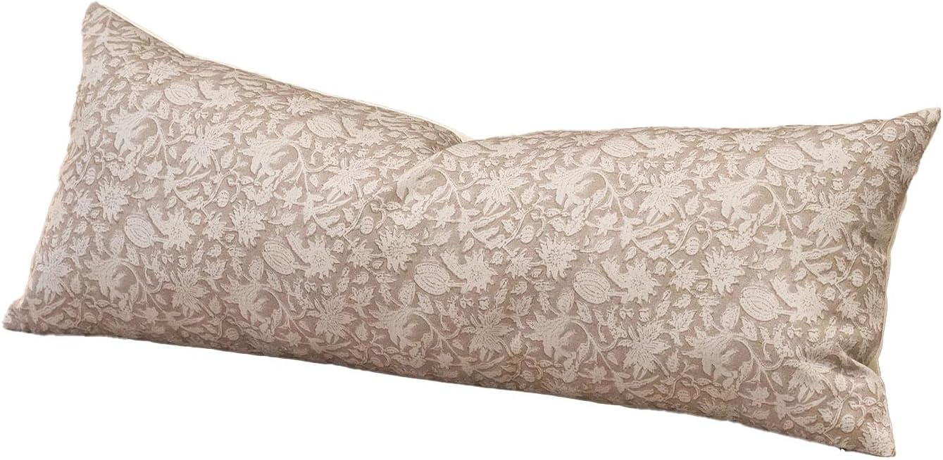 Amor Virisso Floral Throw Pillow Covers 14x36 Couch Pillows for Living Room Decorative Accent Pillow Covers Block Print Farmhouse Neutral Pillow Covers Sofa Pillows 1PC, Cream Oatmeal