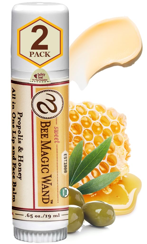 Sweet Bee Naturals Magic Wand - Certified Organic Lip and Face Moisturizing Wand - Natural Chapstick and Balm Wand for Dry Skin and Lips, Non Petroleum Jelly for All Ages and Skin Types, Pack of 2USDA Organic