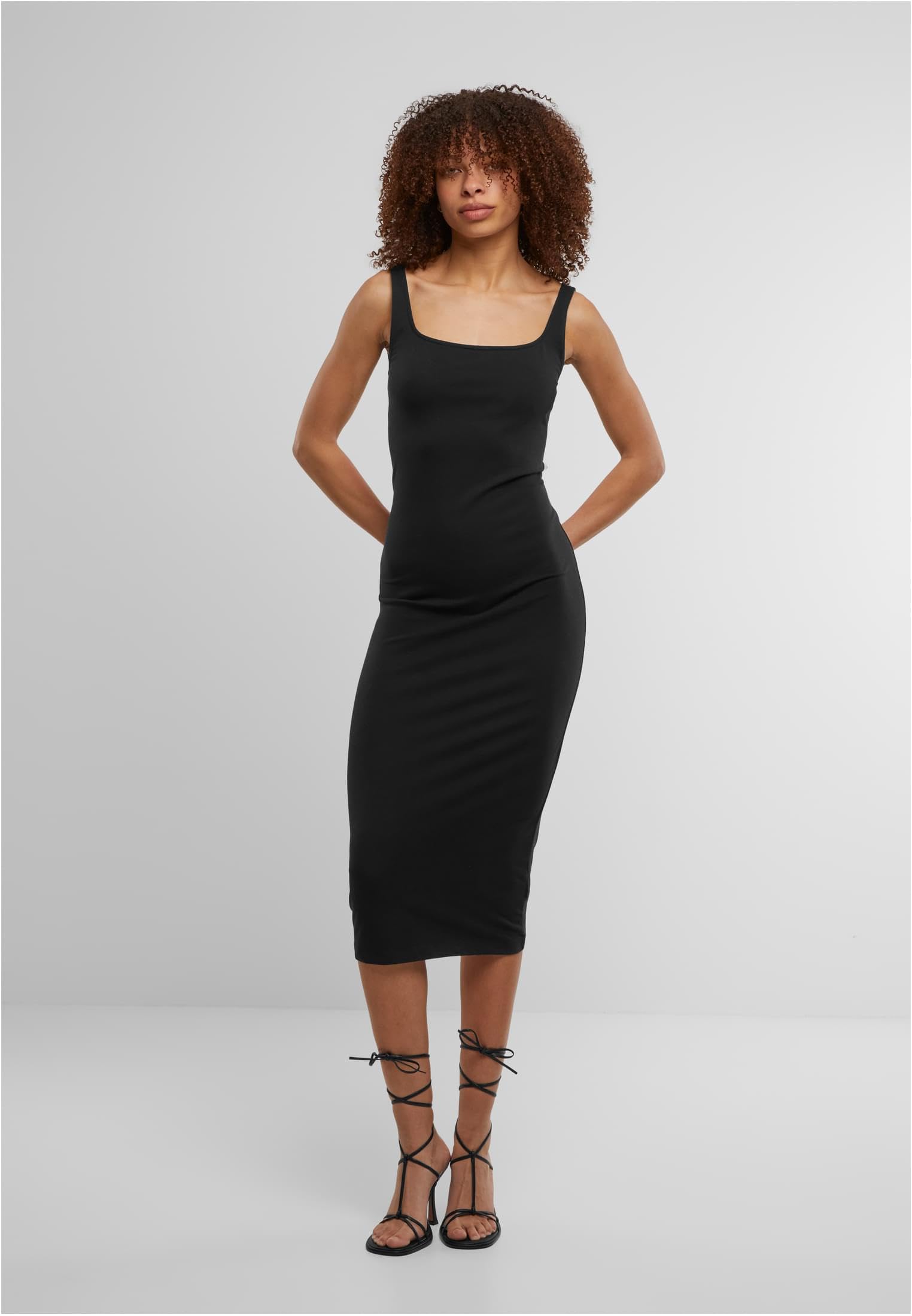 Urban Classics Ladies Basic Long Cotton Jersey Dress Donna Abito Media Lunghezza Nero