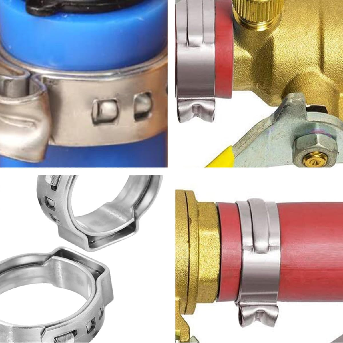 128pcs Stainless Steel Single Ear Hose Clamps Set 7 Sizes 5.8-21mm Pipe Clips Sturdy Tube Fasteners for Hydraulic and Pneumatic Applications