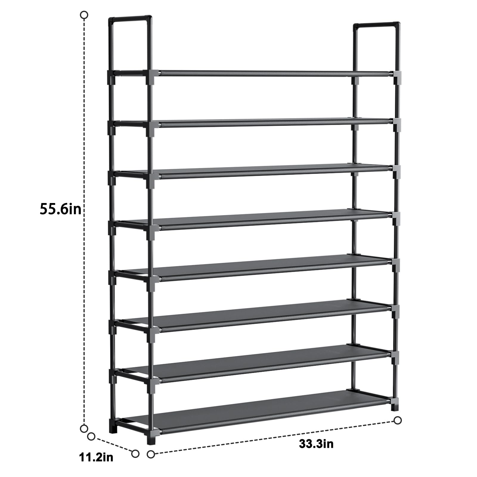 OYREL Scarpiera a 8 ripiani per 32-40 paia di scarpe, organizer grande con borsa laterale, salvaspazio, per armadio, ingresso, garage, camera da letto, scarpiera in tessuto non tessuto, nero