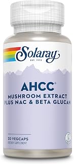 SOLARAY AHCC Mushroom Supplement Plus NAC and Beta Glucan - Mushroom Complex for Powerful Wellness Support - 60-Day Guarantee, Lab Verified - 30 VegCaps, 30 Servings