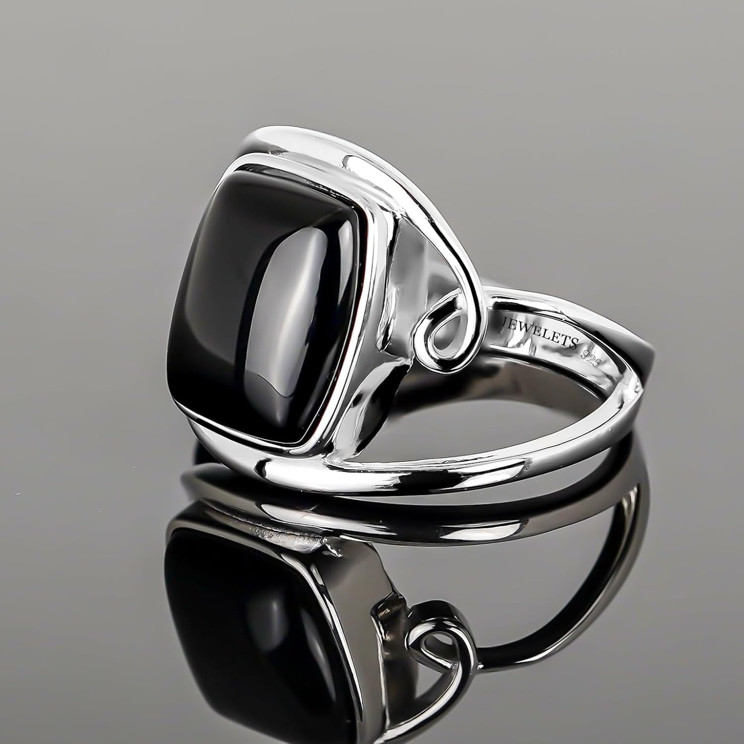 Black Onyx Sterling Silver Ring Big and Beauty Shape Gemstone Signet