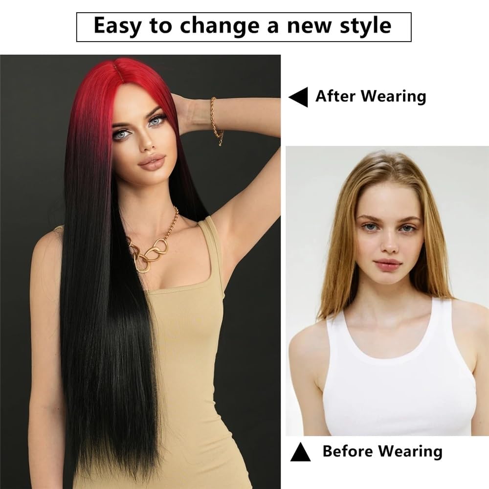 32 cm Kaneles Ombre, czerwone wino, bardzo miękkie damskie długie proste peruki na imprezę, do cosplay, miękkie i naturalne