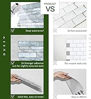 Vista 2 de STICKGOO Protector contra salpicaduras de 10 hojas para despegar y pegar, azulejos autoadhesivos de pared de 12"X12", protector contra salpicaduras