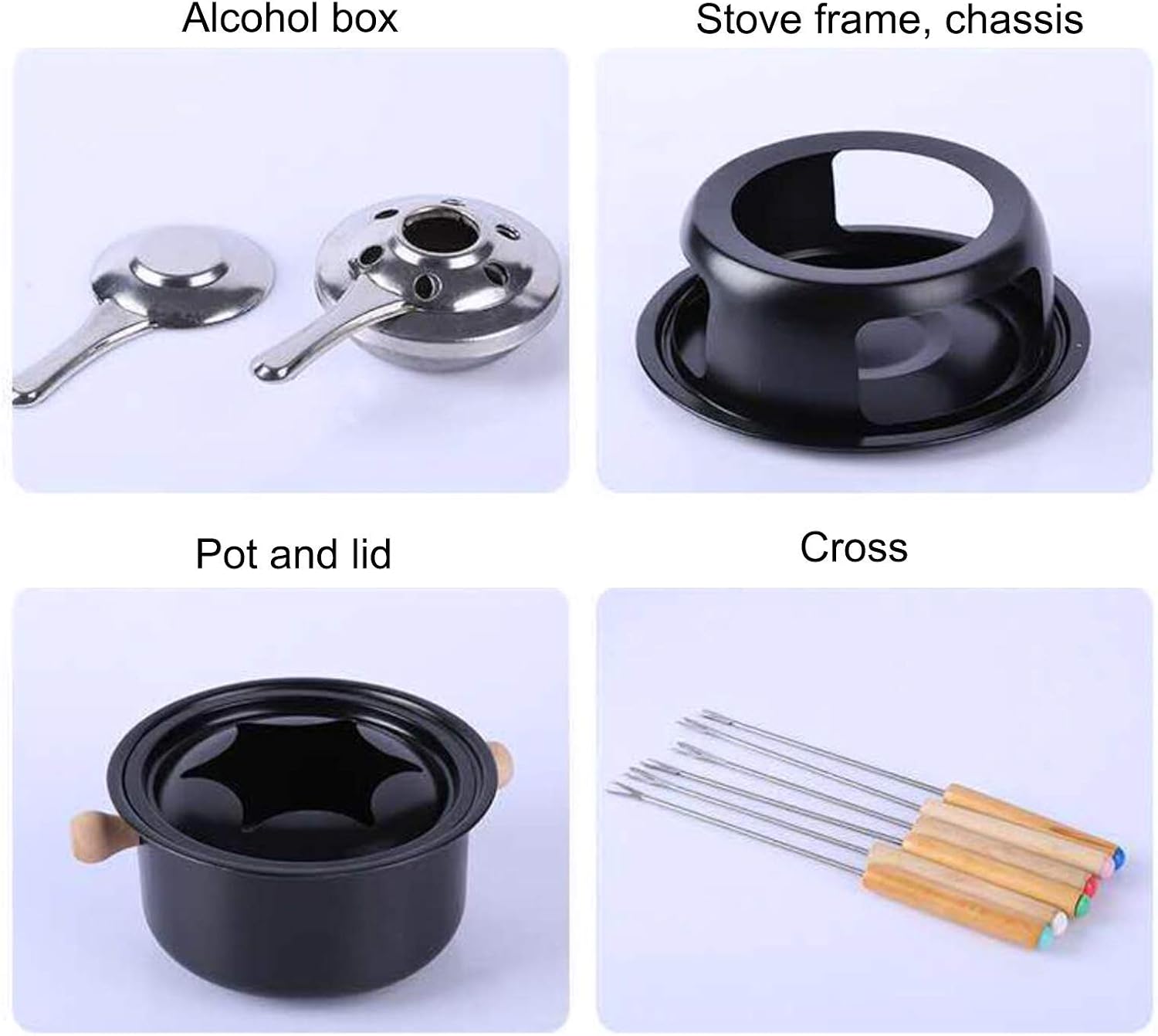 Cast Iron Foundue Set, Multifunctional Steel Ice Cream Chocolate Cheese Hot Pot Melting Pot Fondue Set Kitchen Accessories, for Cheese Meat Chocolate Broth-Red