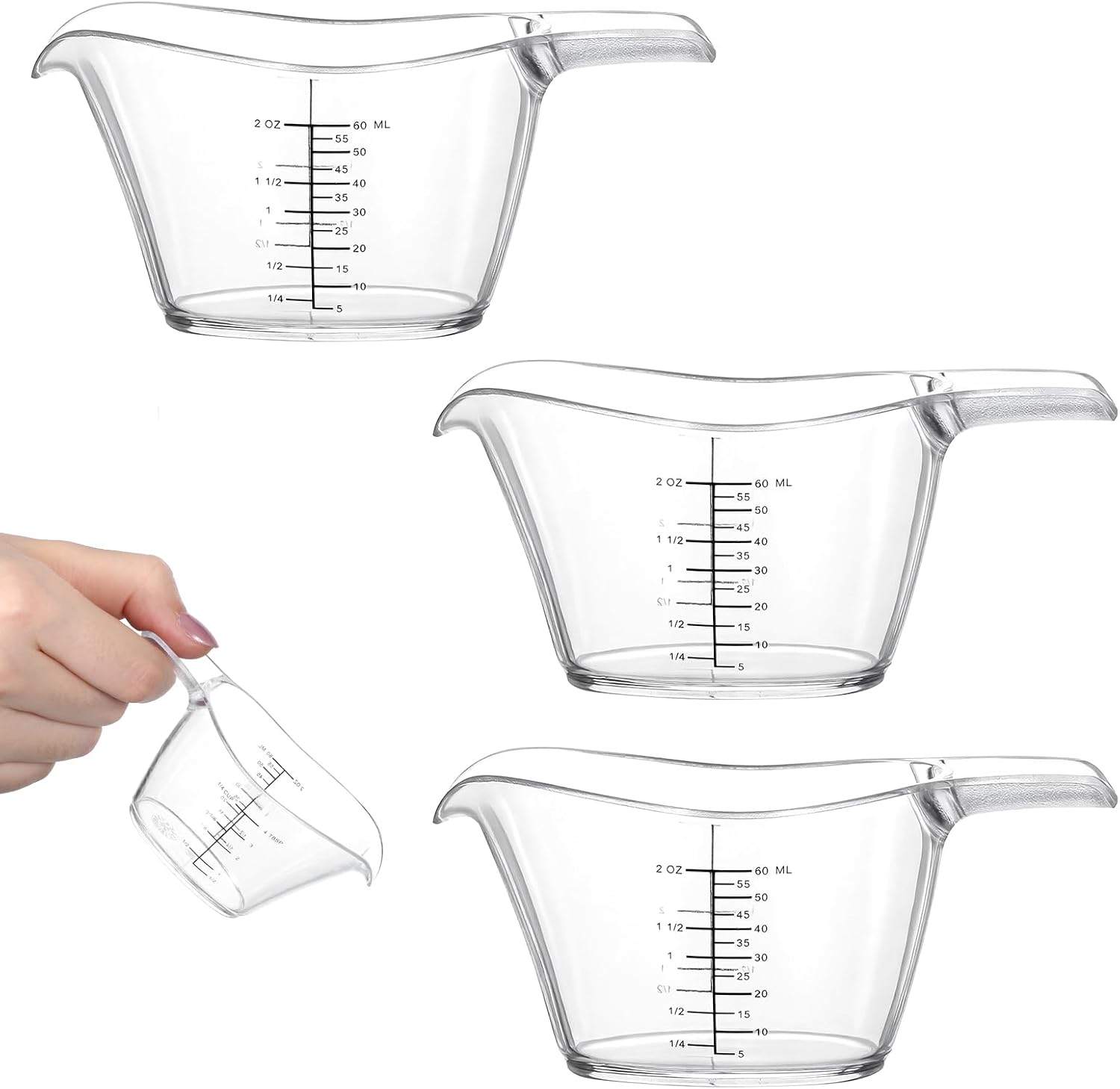 3 Pack 2 oz/60ml Small Measuring Cup Plastic Measuring Cups for Liquids Clear Hair Dye Measurings Cup with tsp/Tbsp/oz/ml Markings for Kitchen Laundry DIY Beauty Mixing