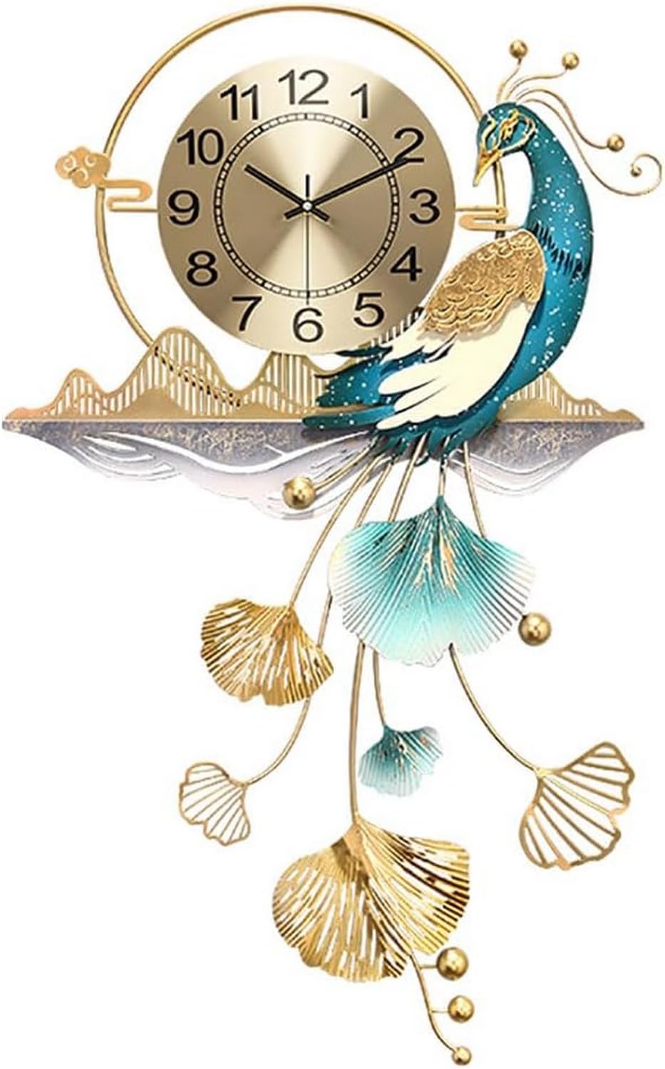 SaryEdge Wall Clock 3D Metal Wall Art Decoration, Creative Wall Clock Large Peacock, Modern Home Decor Wall Sculpture Handmade Wall Hanging Artwork Decoration, 82 * 50Cm,