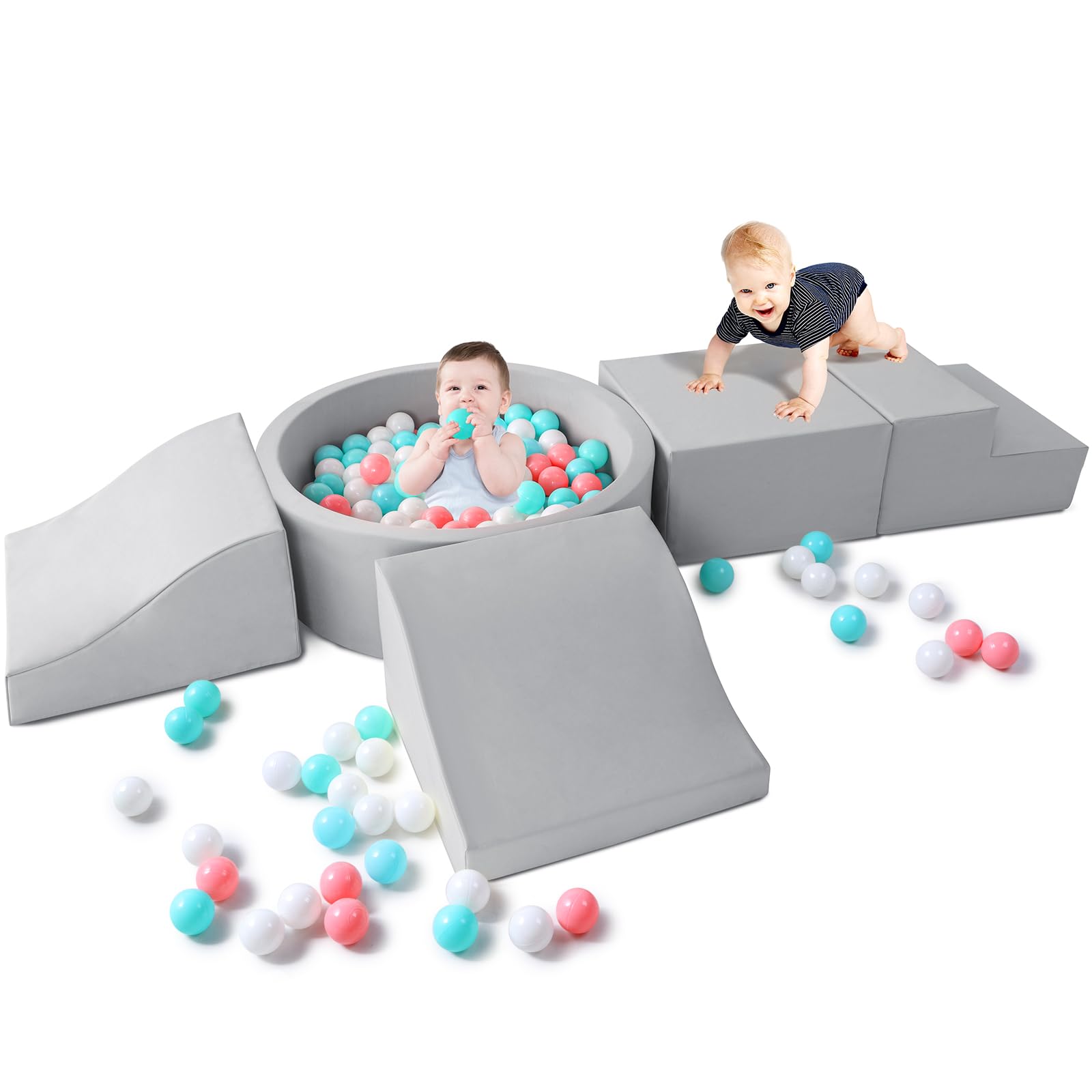 Hoohtoot Foam Climbing Blocks for Toddler: with 4-Piece PU Leather Climbing Toys and a Ball Pit - Foam Ball Pit for Toddlers - Climbing Toys Indoor for Kids Crawling