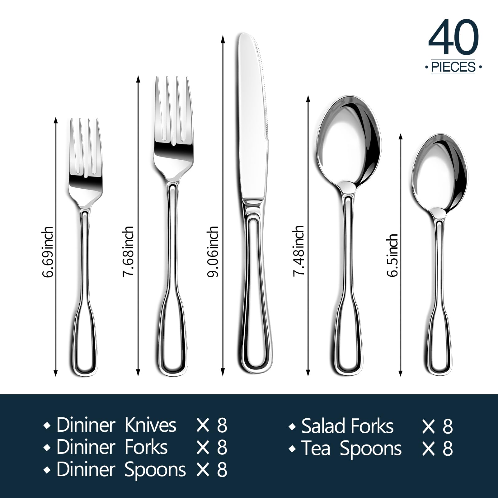 Silverware Set for 8, 40 Piece Utensils Stainless Steel Flatware Set — Amazon image 6