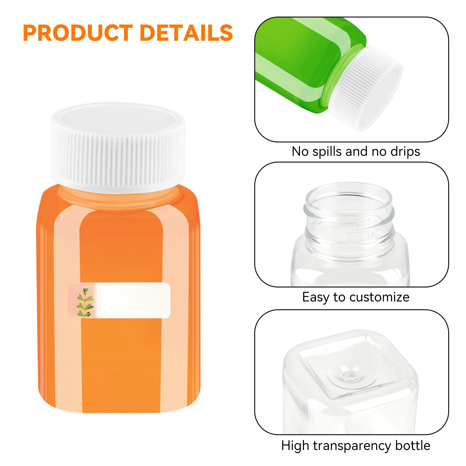 lahnao 12 Pcs 100ml Small Plastic Juice Bottles with Lids, Reusable Leak-proof Plastic Bottle with Writable Label Stickers - Image 4