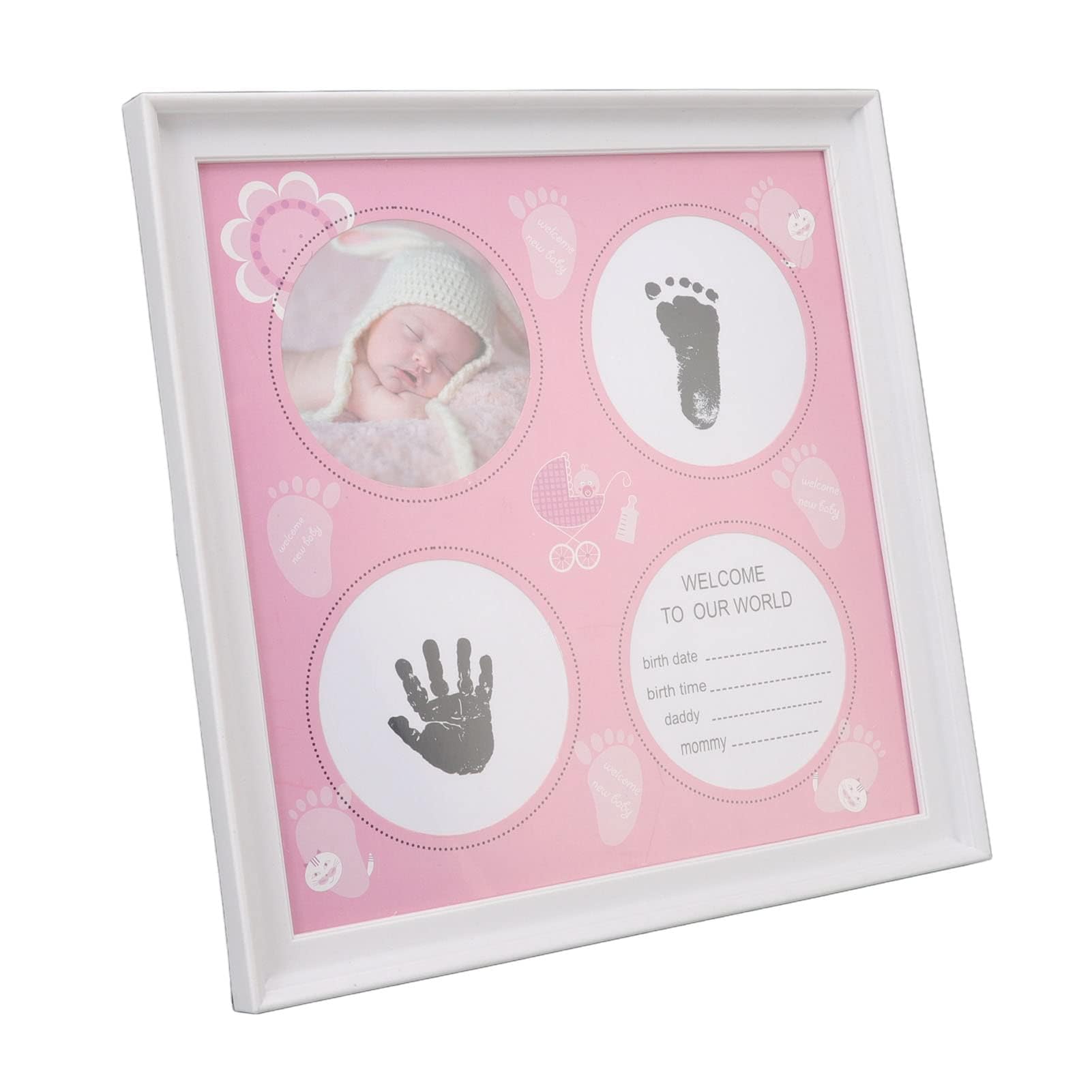 Kit per impronte di piedi del bambino, cornice in plastica per foto e impronte dei piedi del bambino (rosa)