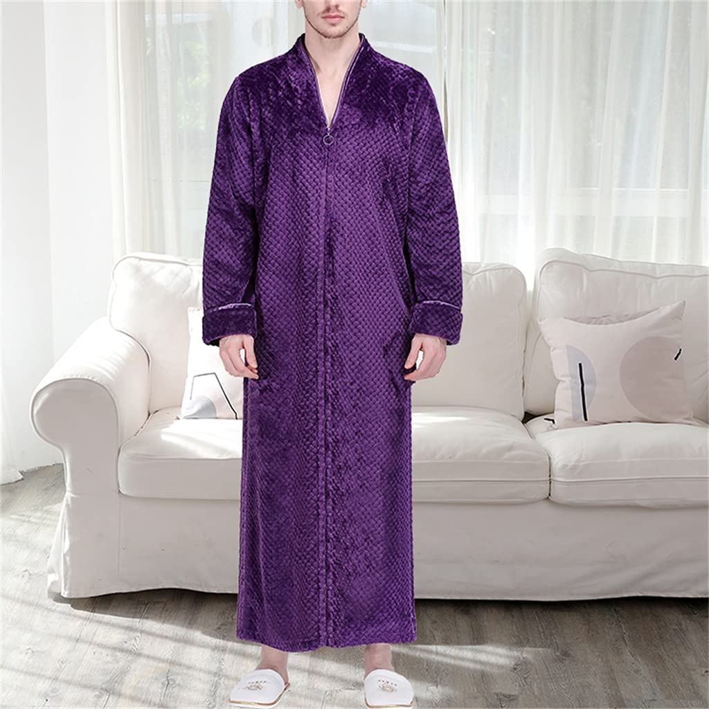Chemise de nuit flanelle homme longue avec fermeture éclair hiver chaud D