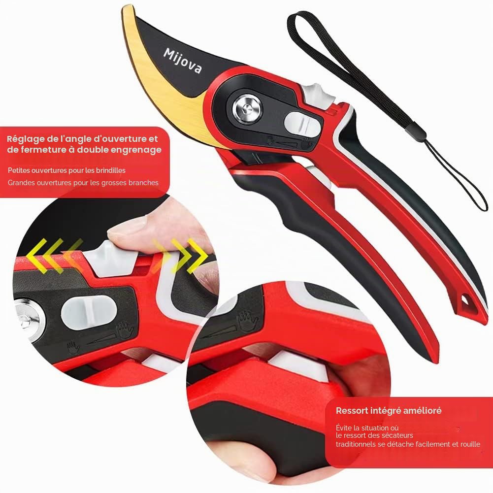 Sécateur de jardin robuste avec lames en acier à haute teneur en carbone, meilleur sécateur de jardin, outils manuels de jardinage professionnels, sécateur pour plantes, haies et fleurs