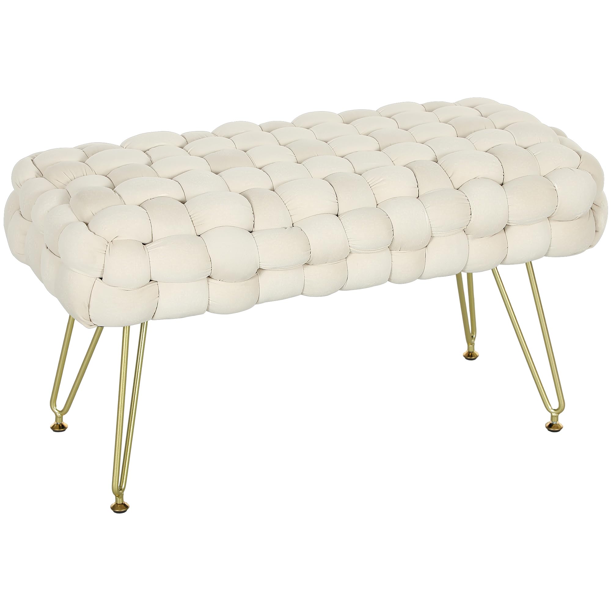 HOMCOM Banco Pie de Cama Tapizado en Terciopelo Banqueta Dormitorio Pie de Cama con Patas Doradas y Asiento Acolchado para Entradas Crema