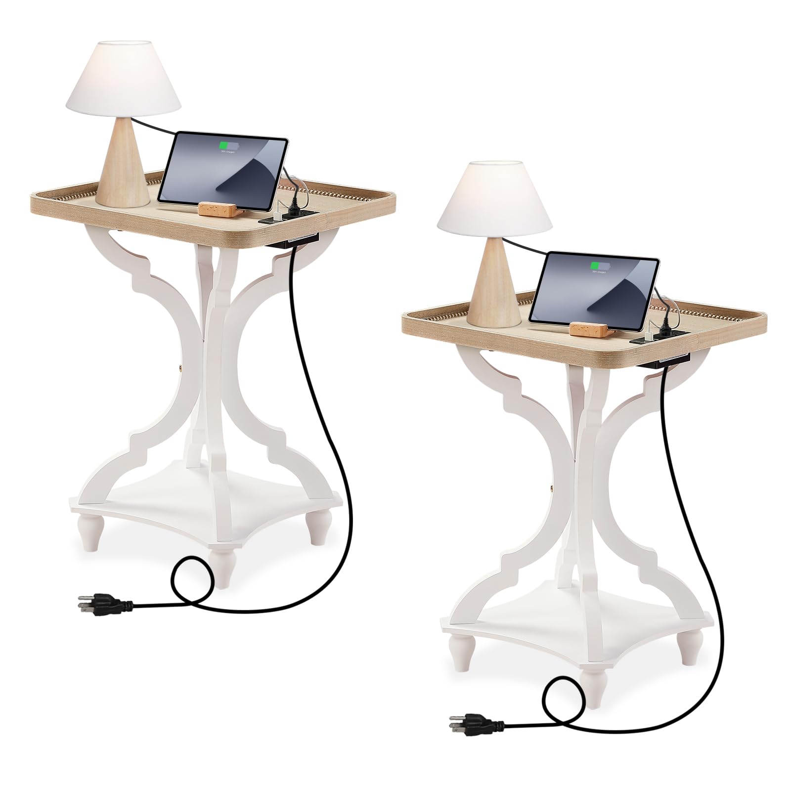 Wnutrees Farmhouse Accent End Table with Charging Station,Rustic Side ...