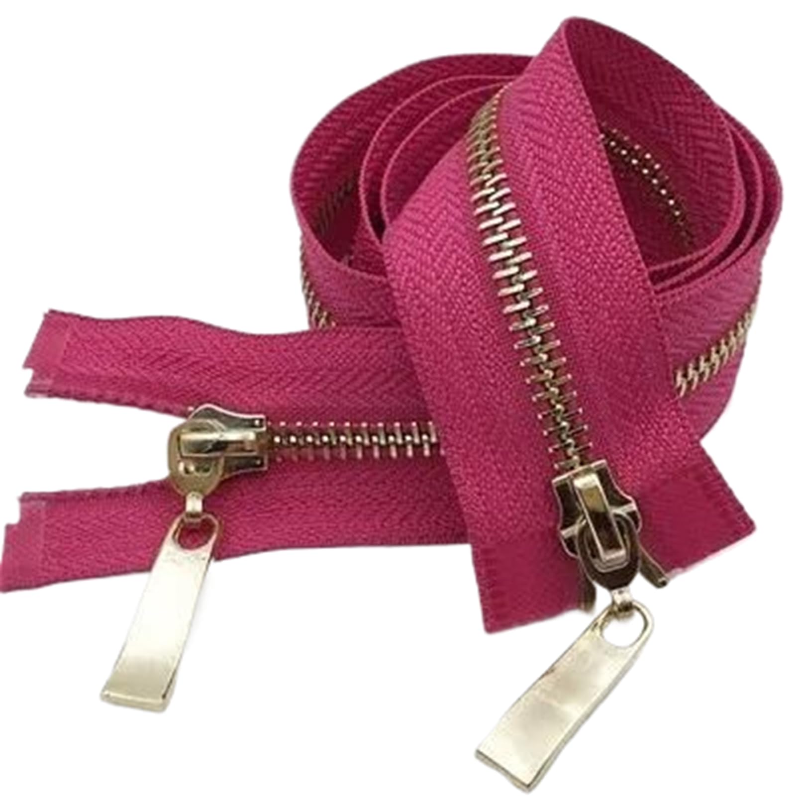 80/100/120 cm Double Slider Zipper Metal Light Gold Teeth Zip, Rose Red, 5#,100cm