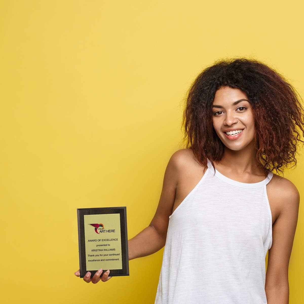 Custom Aluminum Metal Award Plaque with Full Color Printing - Include Photos Or Logos and Your Personal Text (5 x 7", Coated Cherry Board w/Gold Metal)