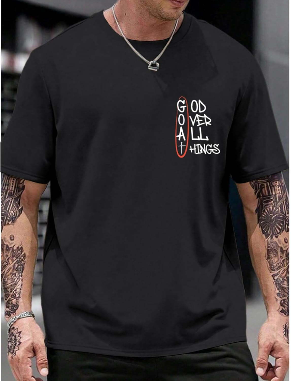 Christian God Over All Things Shirt for Men Jesus Religious Shirts Faith Bible Verse Tshirt Cross Graphic Tee Top - Image 3