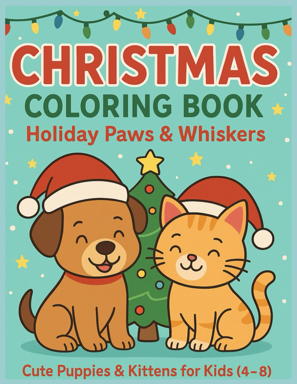 Christmas Coloring Book Holiday Paws and Whiskers Cute puppies & kitten for kids (4-8): 40 Fun & Simple Christmas Animal pictures