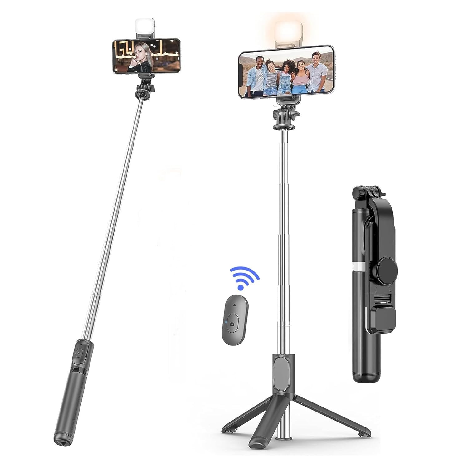 Selfie Stick with Tripod Stand, 3 in 1 Multifunctional Design, Rechargable LED Light with Two Brighness Levels for Make up, Selfie, Vlogging & Photo Shoot, Selfie Stick with Bluetooth Remote-picture-35